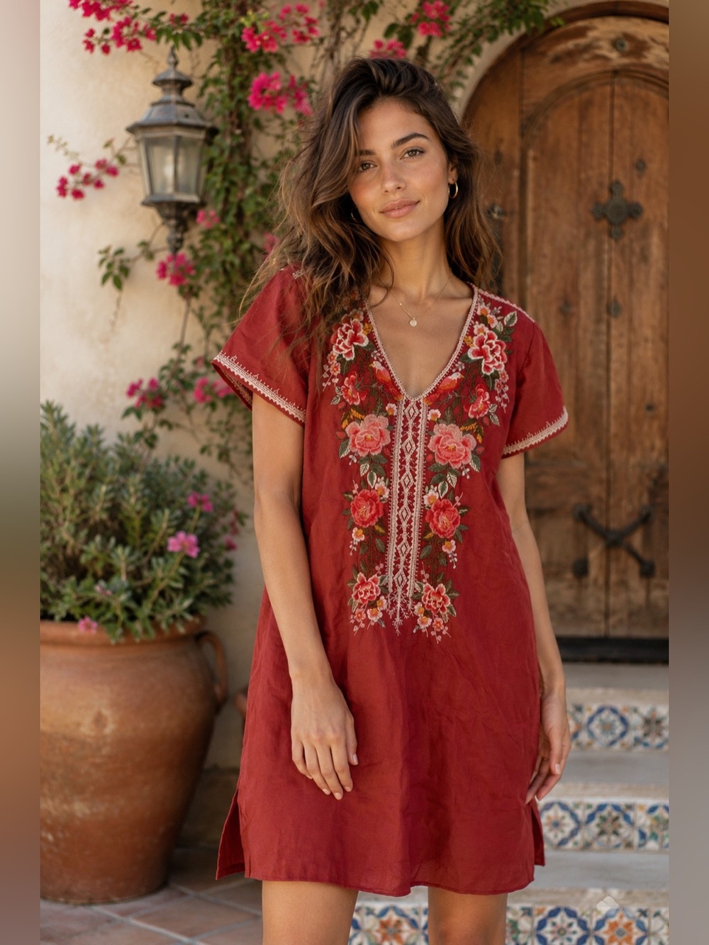 Johnny Was Embroidered Floral Linen Dress